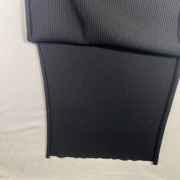 Anthropologie Black Rib Knit Maxi Skirt Side Slits Pull-On Stretch Size Large - Picture 8 of 10